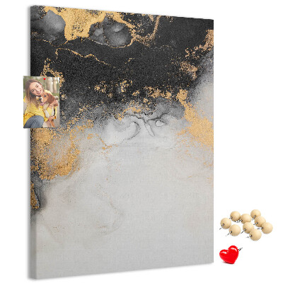 Pizarra de corcho decorativa con diseño abstracto en negro y dorado