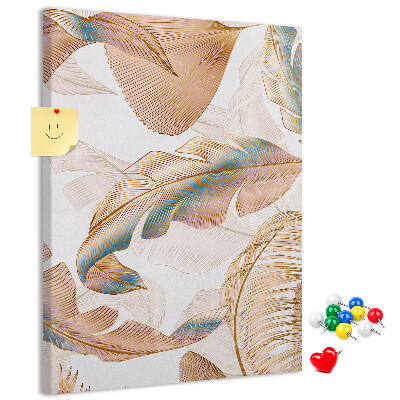 Tablero de corcho para pared Hojas delicadas en tonos pastel