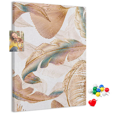 Tablero de corcho para pared con diseño de hojas delicadas en tonos pastel
