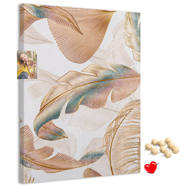 Tablero de corcho para pared con diseño de hojas delicadas en tonos pastel