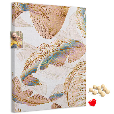 Tablero de corcho para pared con diseño de hojas delicadas en tonos pastel