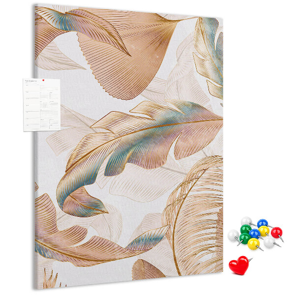 Tablero de corcho para pared con diseño de hojas delicadas en tonos pastel