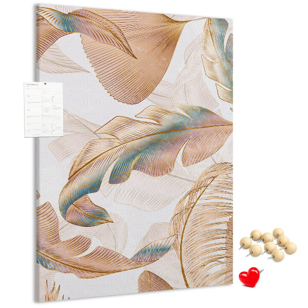 Tablero de corcho para pared con diseño de hojas delicadas en tonos pastel