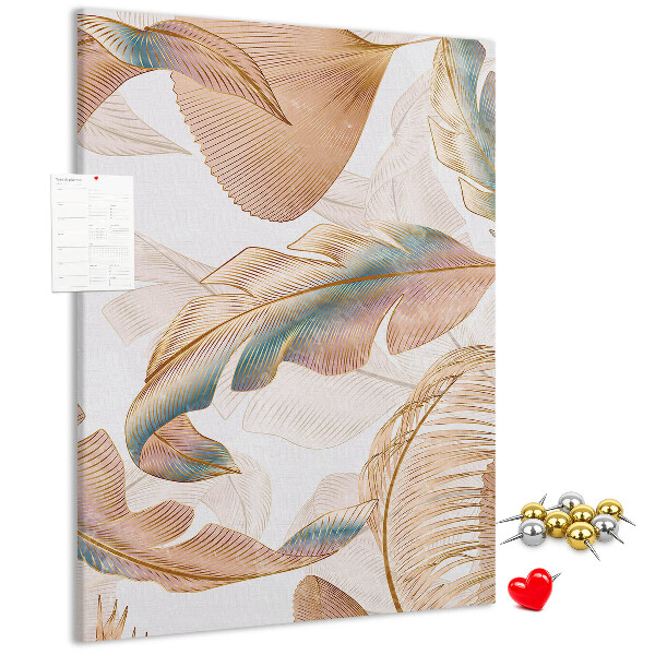 Tablero de corcho para pared con diseño de hojas delicadas en tonos pastel