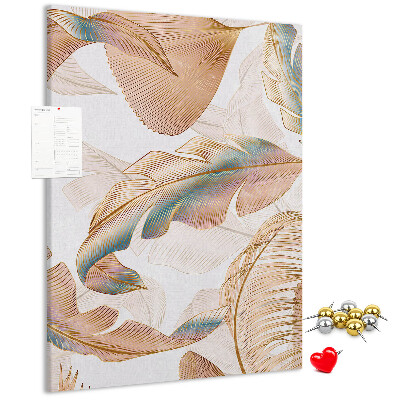 Tablero de corcho para pared con diseño de hojas delicadas en tonos pastel