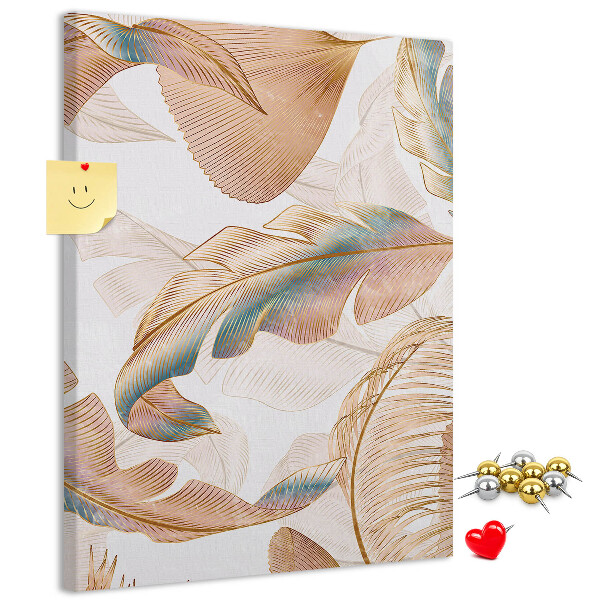 Tablero de corcho para pared con diseño de hojas delicadas en tonos pastel