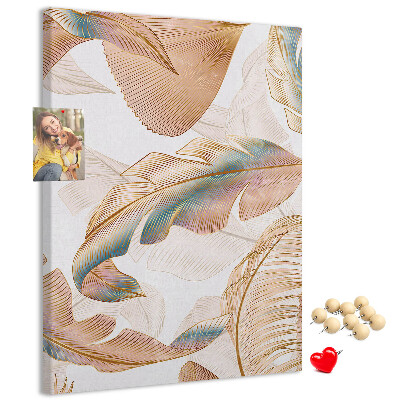 Tablero de corcho para pared con diseño de hojas delicadas en tonos pastel