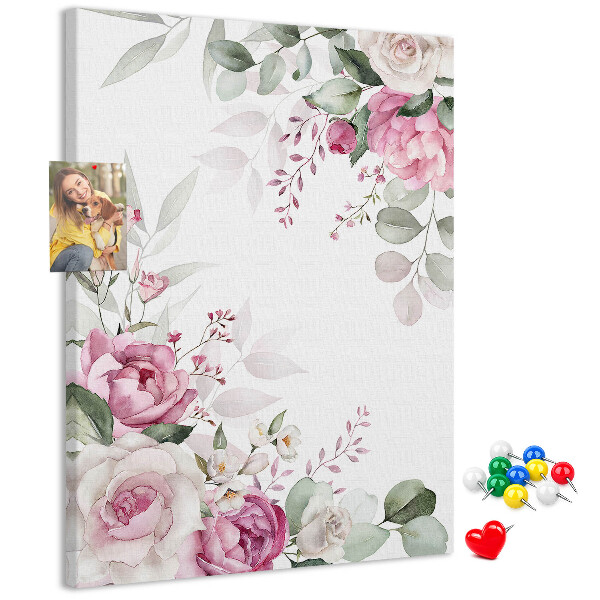 Tablero de corcho con estampado floral en delicados tonos de rosa