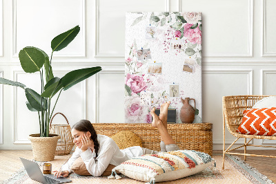 Tablero de corcho con estampado floral en delicados tonos de rosa