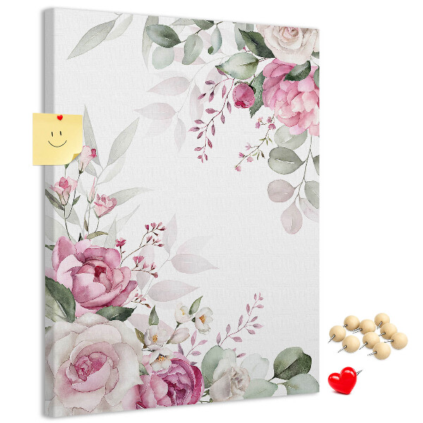 Tablero de corcho con estampado floral en delicados tonos de rosa