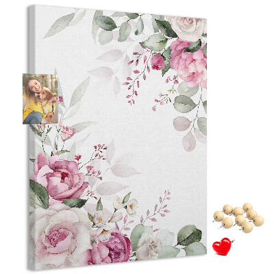 Tablero de corcho con estampado floral en delicados tonos de rosa