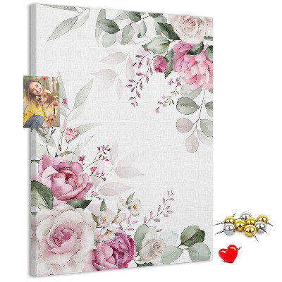 Tablero de corcho con estampado floral en delicados tonos de rosa