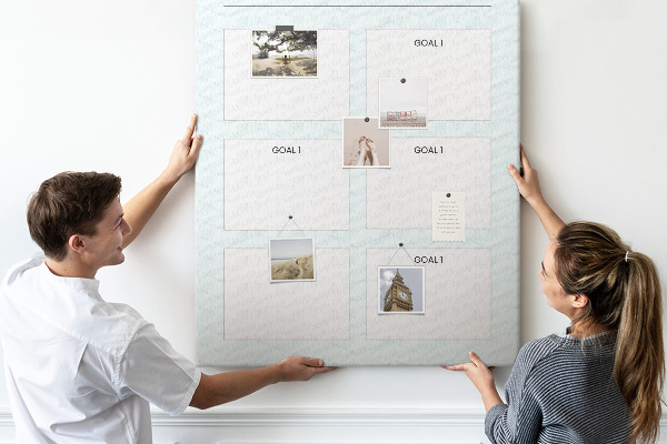 Tablero de corcho para pared Planificación de objetivos con un tema de chevrón