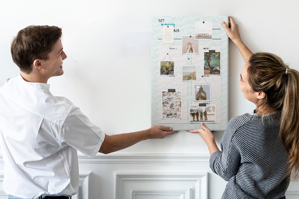 Tablero de corcho para pared Planificación de objetivos con un tema de chevrón