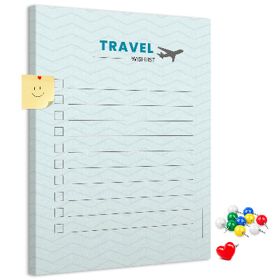 Tablero de corcho Lista de deseos de viaje en colores pastel