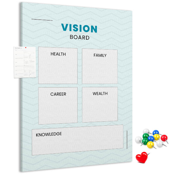Tablero de corcho para visión organizador con cuatro categorías de objetivos