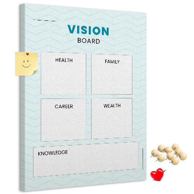 Tablero de corcho para visión organizador con cuatro categorías de objetivos