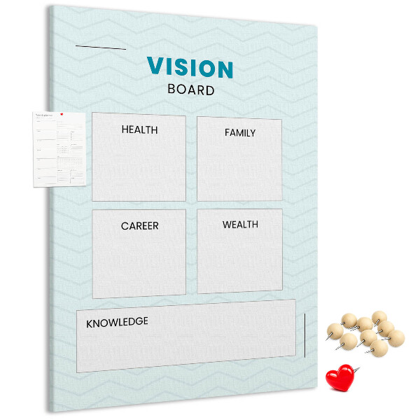 Tablero de corcho para visión organizador con cuatro categorías de objetivos