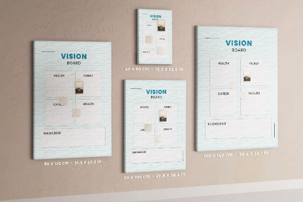 Tablero de corcho para visión organizador con cuatro categorías de objetivos