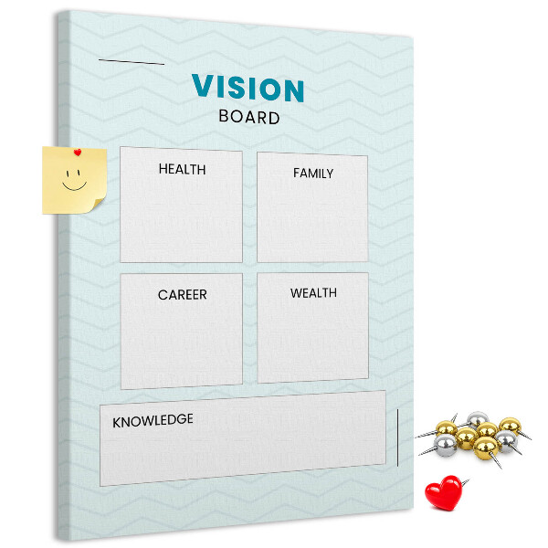 Tablero de corcho para visión organizador con cuatro categorías de objetivos