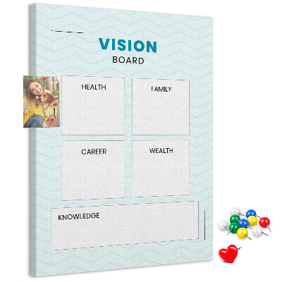 Tablero de corcho para visión organizador con cuatro categorías de objetivos