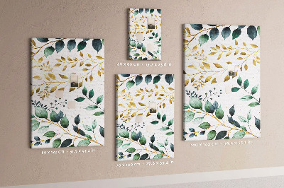 Pizarra de corcho decorativa hojas doradas sobre fondo claro
