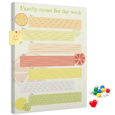Tablero de corcho para pared Un colorido plan de comidas semanales para tu familia.