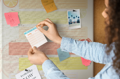 Tablero de corcho para pared con diseño colorido de planificador semanal de comidas para la familia