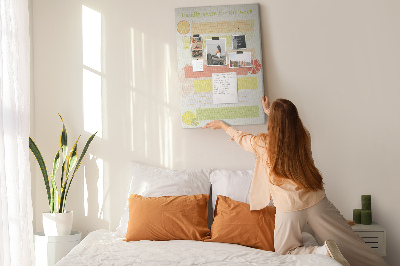 Tablero de corcho para pared con diseño colorido de planificador semanal de comidas para la familia