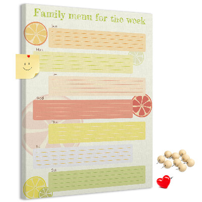 Tablero de corcho para pared con diseño colorido de planificador semanal de comidas para la familia