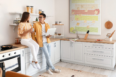 Tablero de corcho para pared con diseño colorido de planificador semanal de comidas para la familia