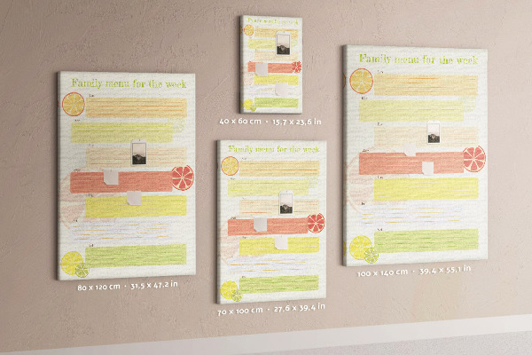 Tablero de corcho para pared con diseño colorido de planificador semanal de comidas para la familia