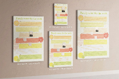 Tablero de corcho para pared con diseño colorido de planificador semanal de comidas para la familia