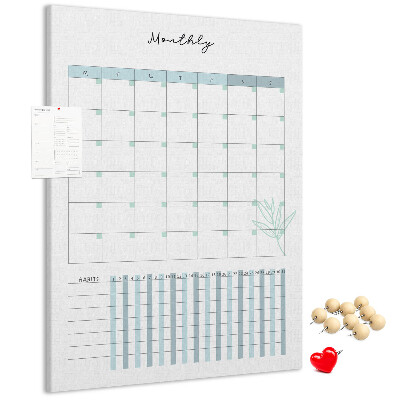 Pizarra de corcho decorativa planificador mensual con diseño floral