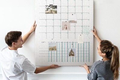 Pizarra de corcho decorativa planificador mensual con diseño floral