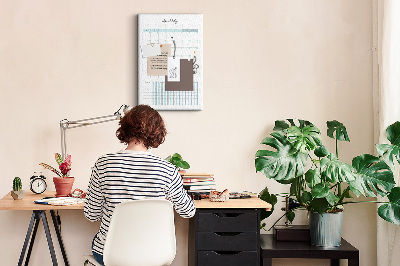 Pizarra de corcho decorativa planificador mensual con diseño floral
