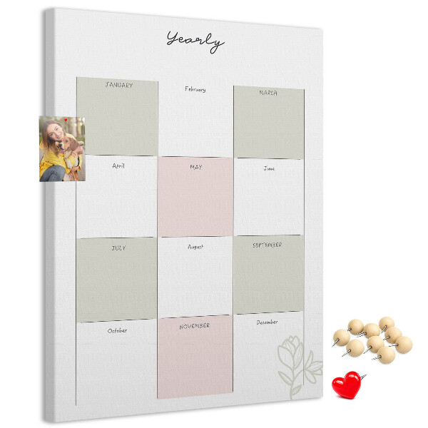 Tablero de corcho para pared con diseño minimalista de agenda anual