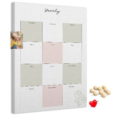 Tablero de corcho para pared con diseño minimalista de agenda anual