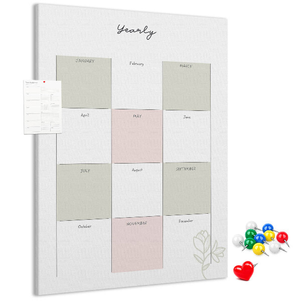 Tablero de corcho para pared con diseño minimalista de agenda anual