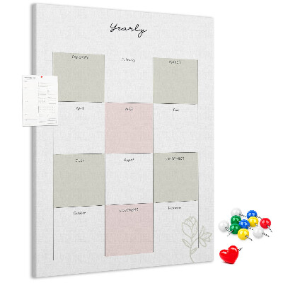 Tablero de corcho para pared con diseño minimalista de agenda anual