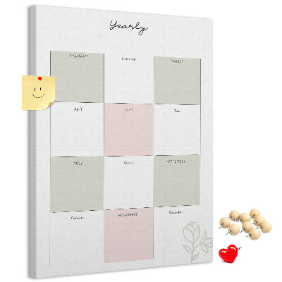 Tablero de corcho para pared con diseño minimalista de agenda anual