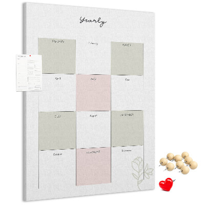 Tablero de corcho para pared con diseño minimalista de agenda anual