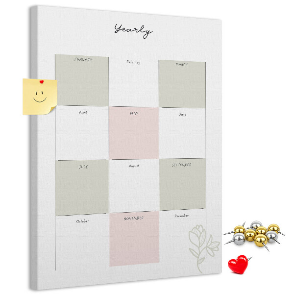 Tablero de corcho para pared con diseño minimalista de agenda anual