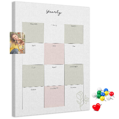 Tablero de corcho para pared con diseño minimalista de agenda anual