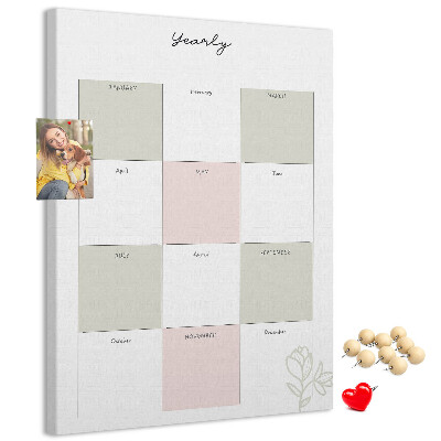 Tablero de corcho para pared con diseño minimalista de agenda anual