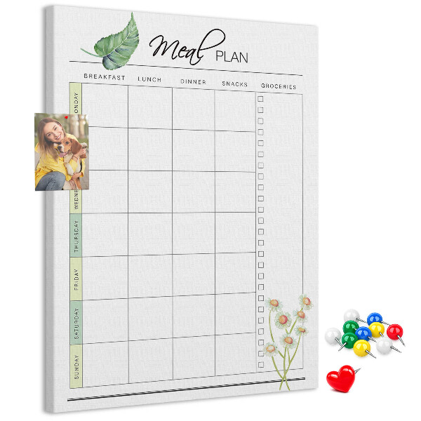 Tablero de corcho Plan de comidas con detalles florales