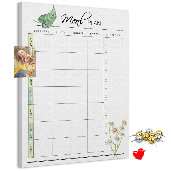 Tablero de corcho Plan de comidas con detalles florales