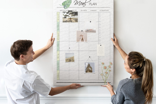 Tablero de corcho Plan de comidas con detalles florales