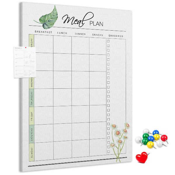Tablero de corcho Plan de comidas con detalles florales