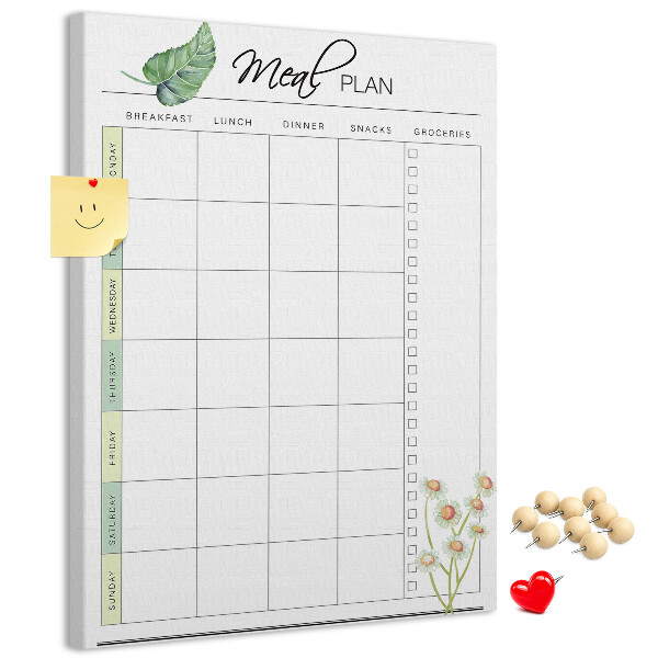 Tablero de corcho Plan de comidas con detalles florales